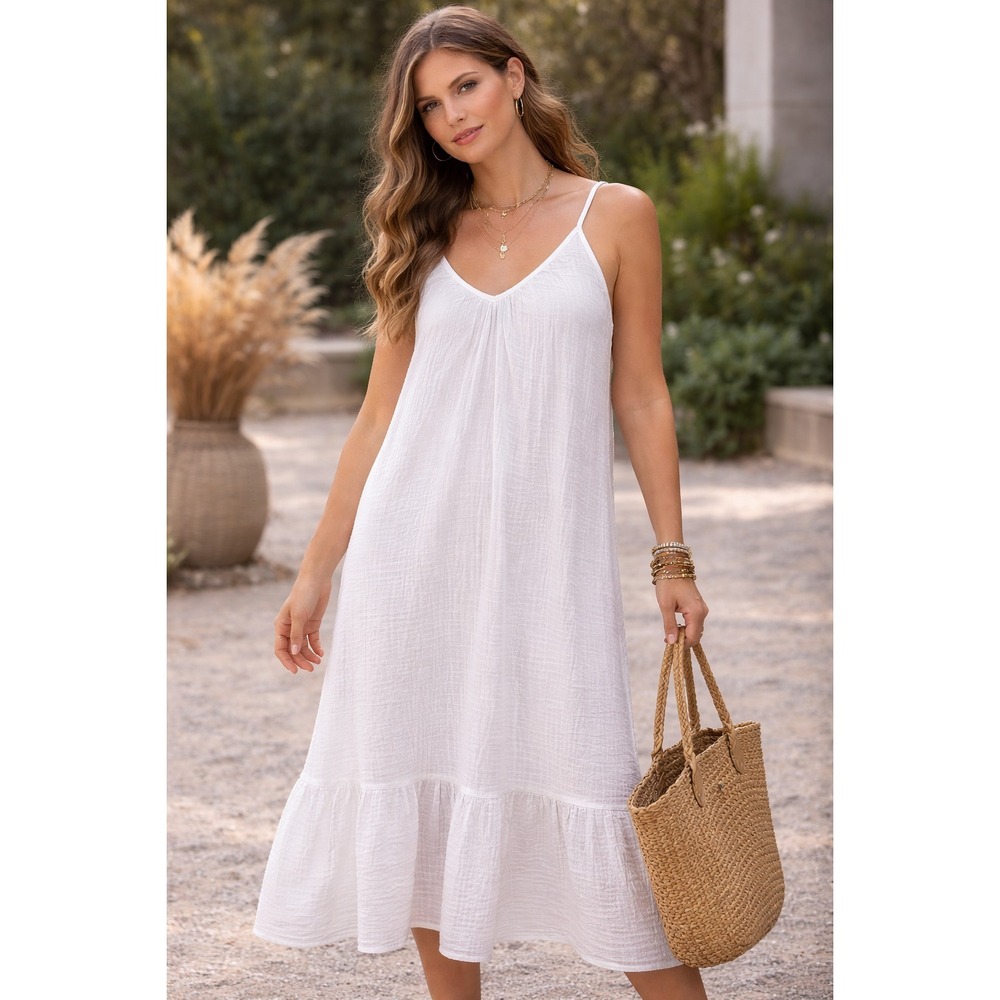 Shannon Passero Vickey‎ Gauze Midi Dress M Boho Cottagecore Pockets